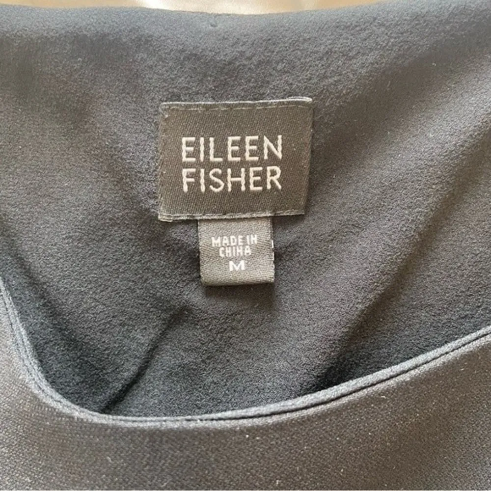 Eileen Fisher Black Sleeveless Pleated Shift Dress Scoop Neck Medium - Image 7