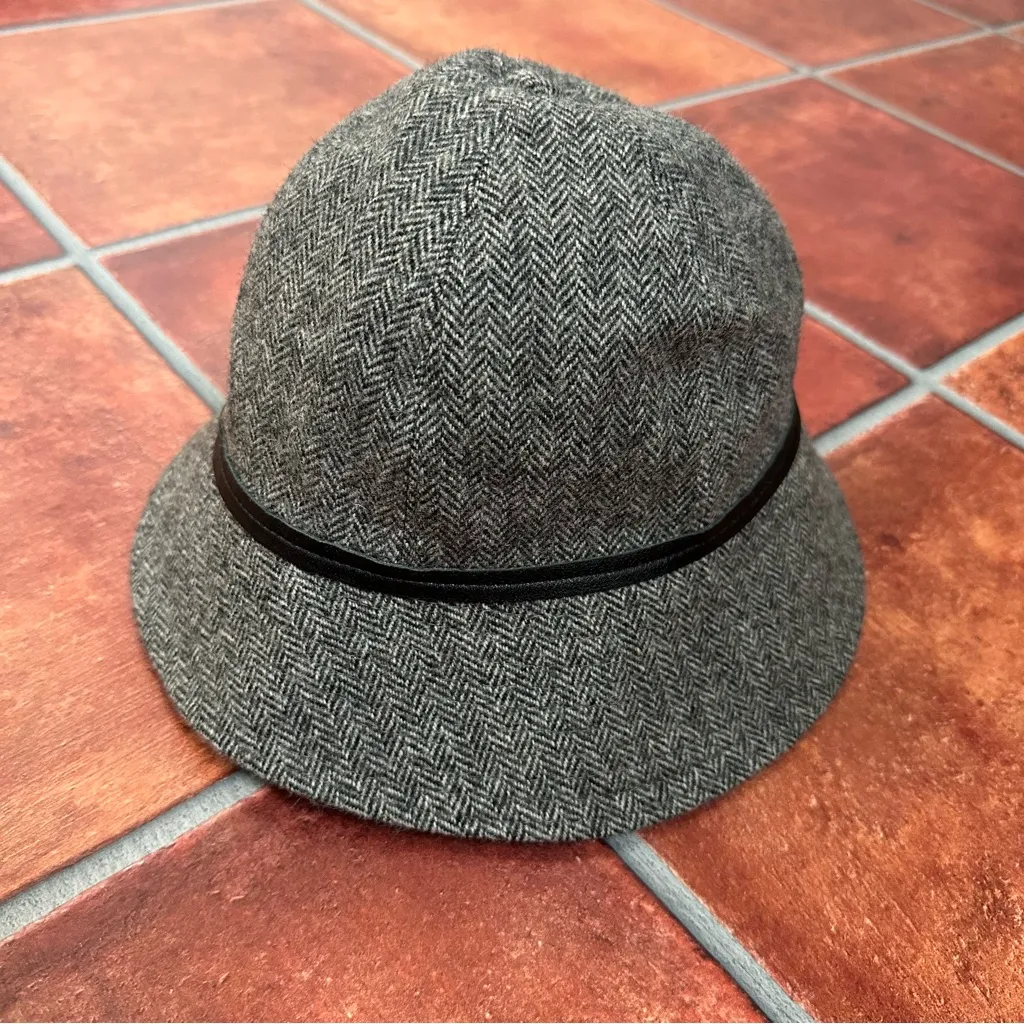 Coach Wool Herringbone Tweed Hat w/ Leather Trim - Image 6