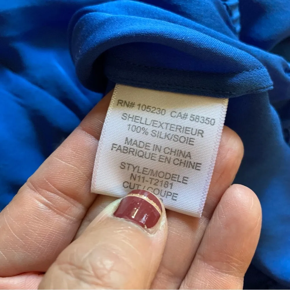 Joie Silk Blouse Shirt Vneck Tunic Royal Blue XS X-Small Top Shirt - Image 9