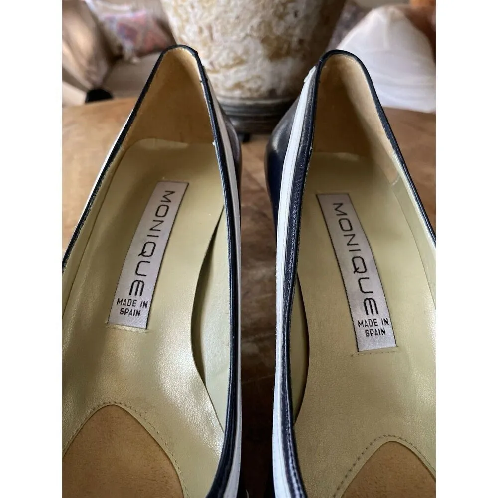 Vintage Monique Women’s Black/White Genuine Leather Hills Pumps Size 7M Black - Image 8