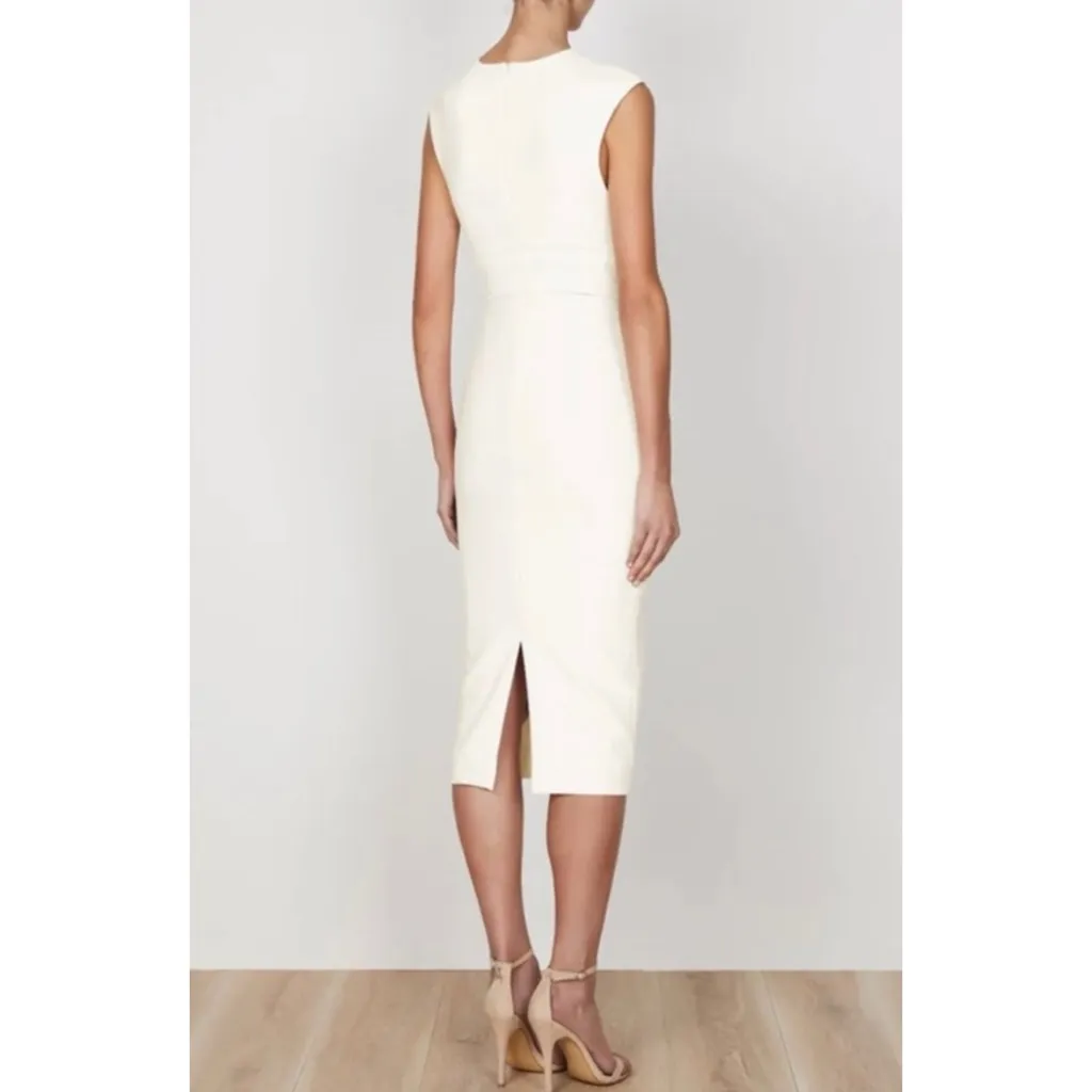 Shona Joy Lucy plunge midi dress with self tie belt in off-white NEW - Image 3