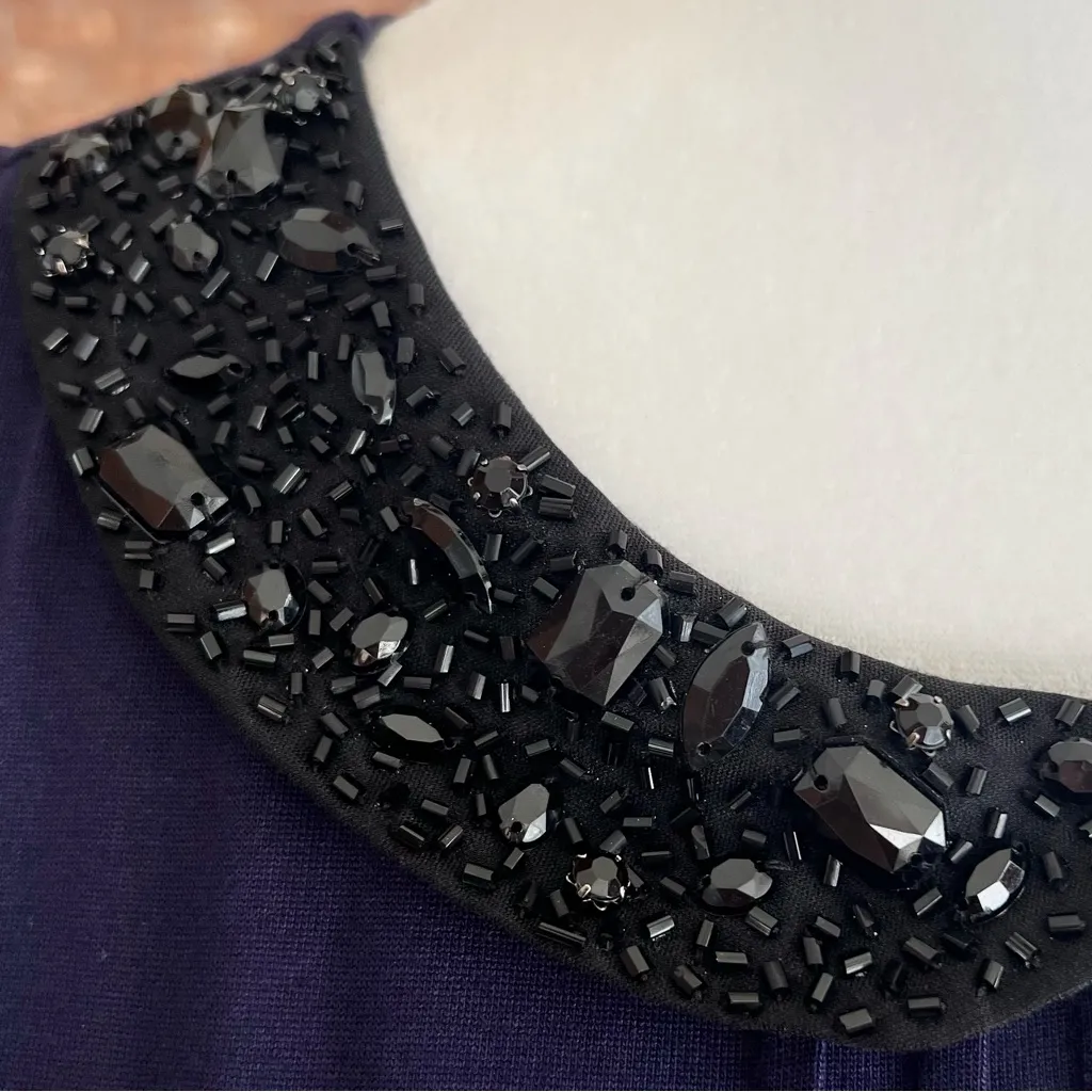 Loft Tank Top Beaded Peter Pan Collar Pin-tuck Knit XS Blue Sleeveless Preppy - Image 9