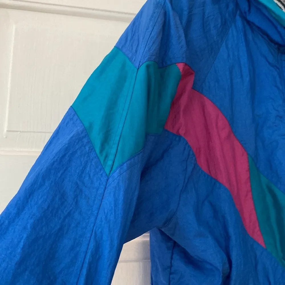 Vintage Alaska Frontier Windbreaker Teal Pink Blue Colorblock Jacket Size Medium - Image 9
