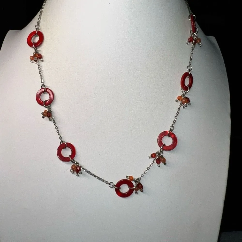 Bijoux Terner  Red Lucite Disc and Bead‎ Station Necklace - Image 3