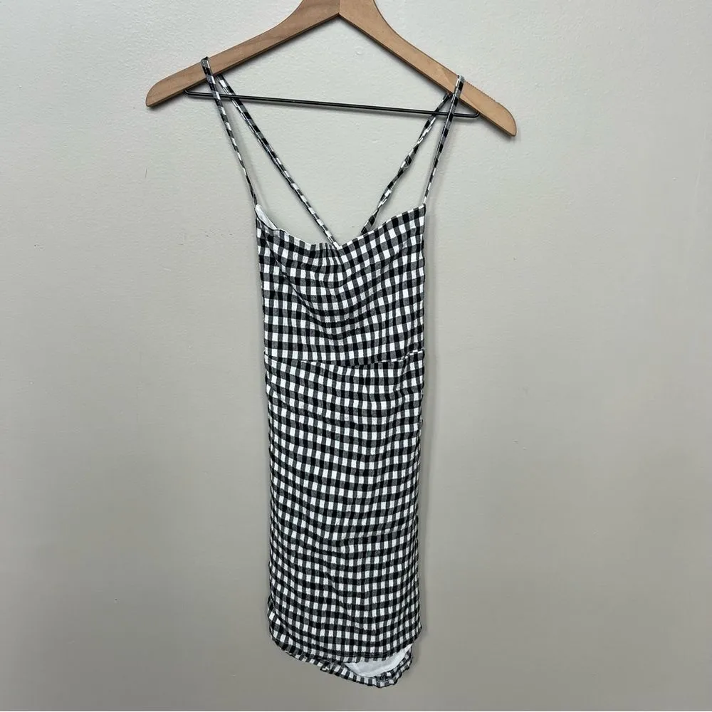 NWT Pull&Bear Black and White Gingham Strappy Mini Dress Size XL - Image 3