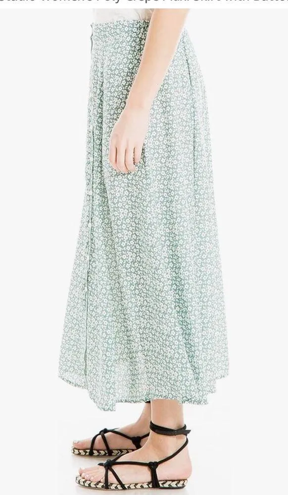 Max Studio Women's Poly Crepe Maxi Skirt with Buttons size large green floral - Image 2