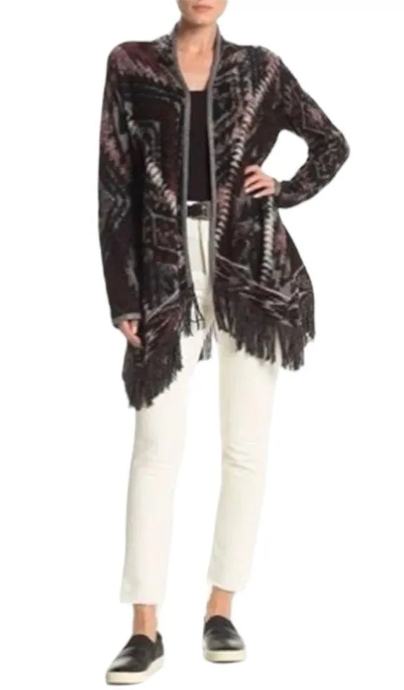 Lucky Brand Aztec Serape Fringe Open Front Cardigan Sweater size Medium - Image 2