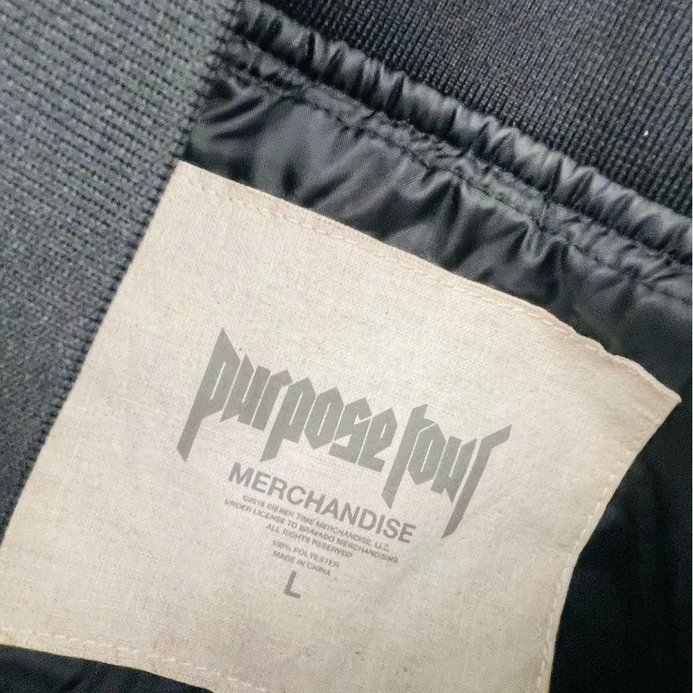 Justin Bieber Purpose Tour Staff Satin Bomber Jacket Size large Black Purple - Image 3