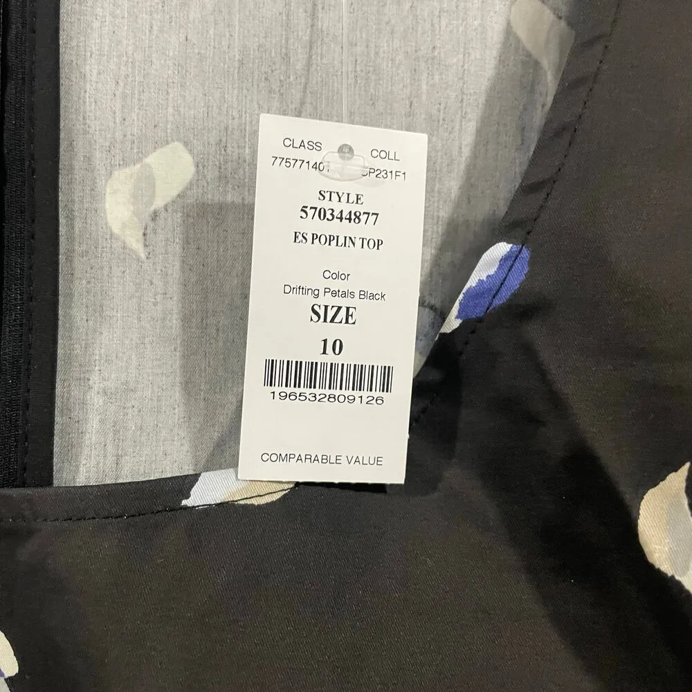 NWT White House Black Market Scoop Neck Short Sleeve Black Dressy Poplin Top - Image 6