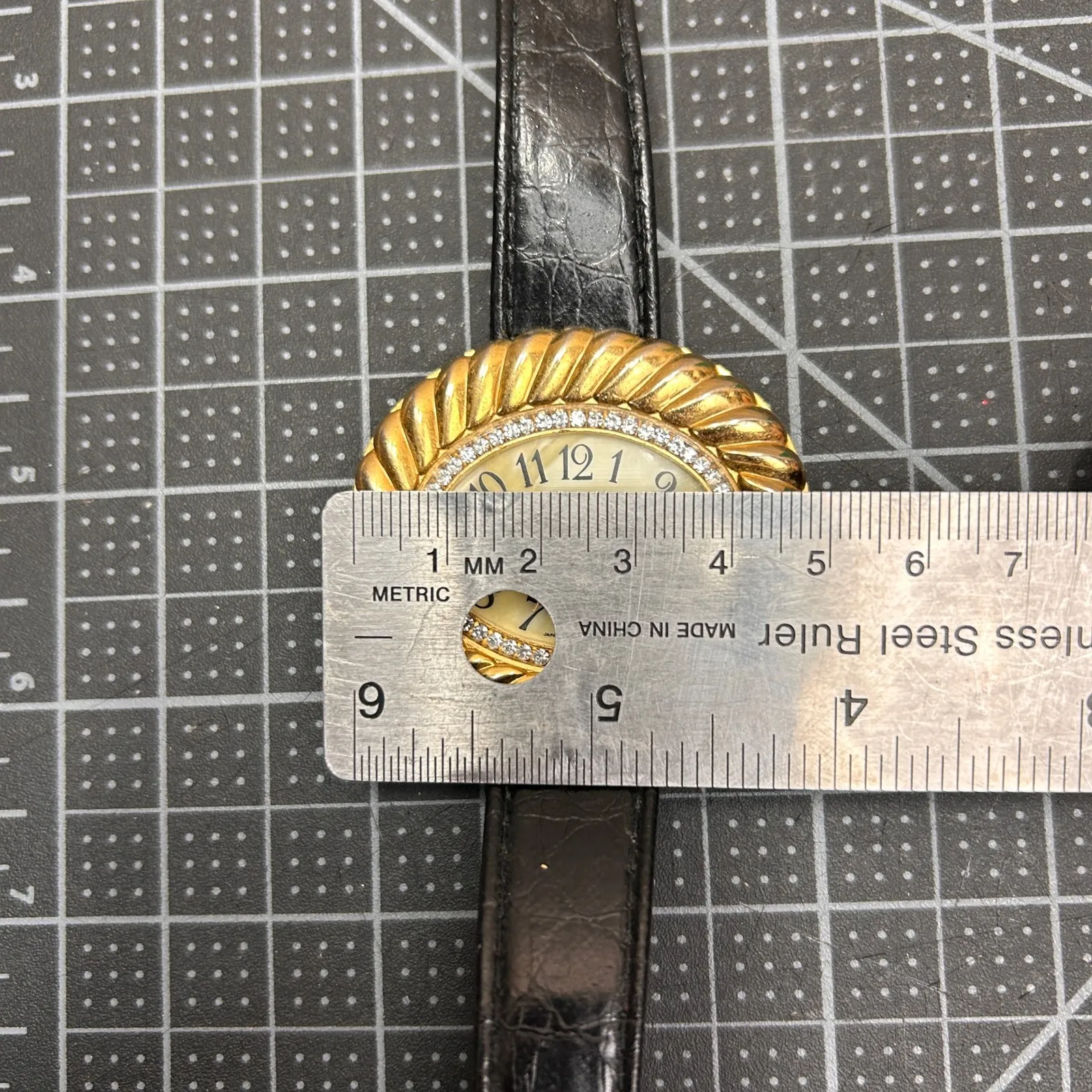 Xanadu Women's Gold Tone Oval Bezel Crystal Quartz Watch Black Leather Band - Image 5