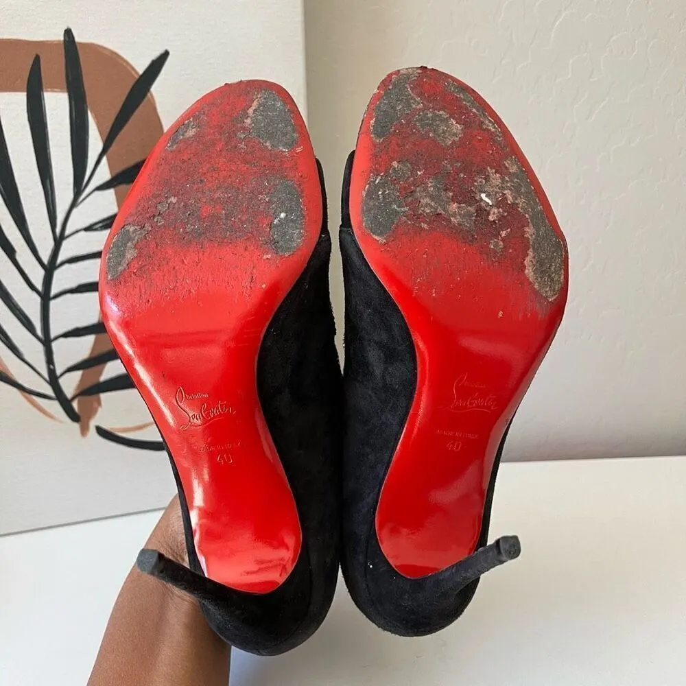 Christian Louboutin Heels Triplica Strass 100‎ Suede Booties Black Size EU 40 - Image 8