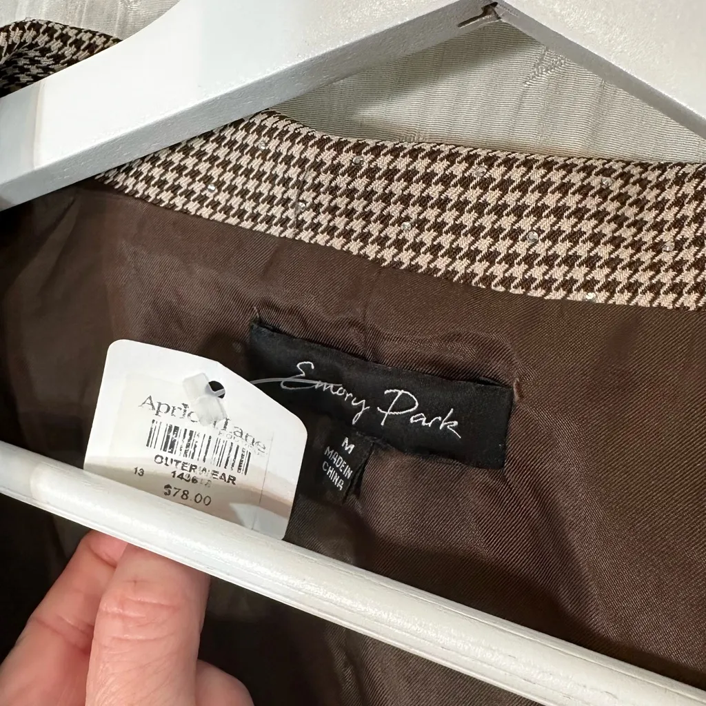 Emory Park Cropped Bedazzled Houndstooth Blazer Jacket NWT - Image 7