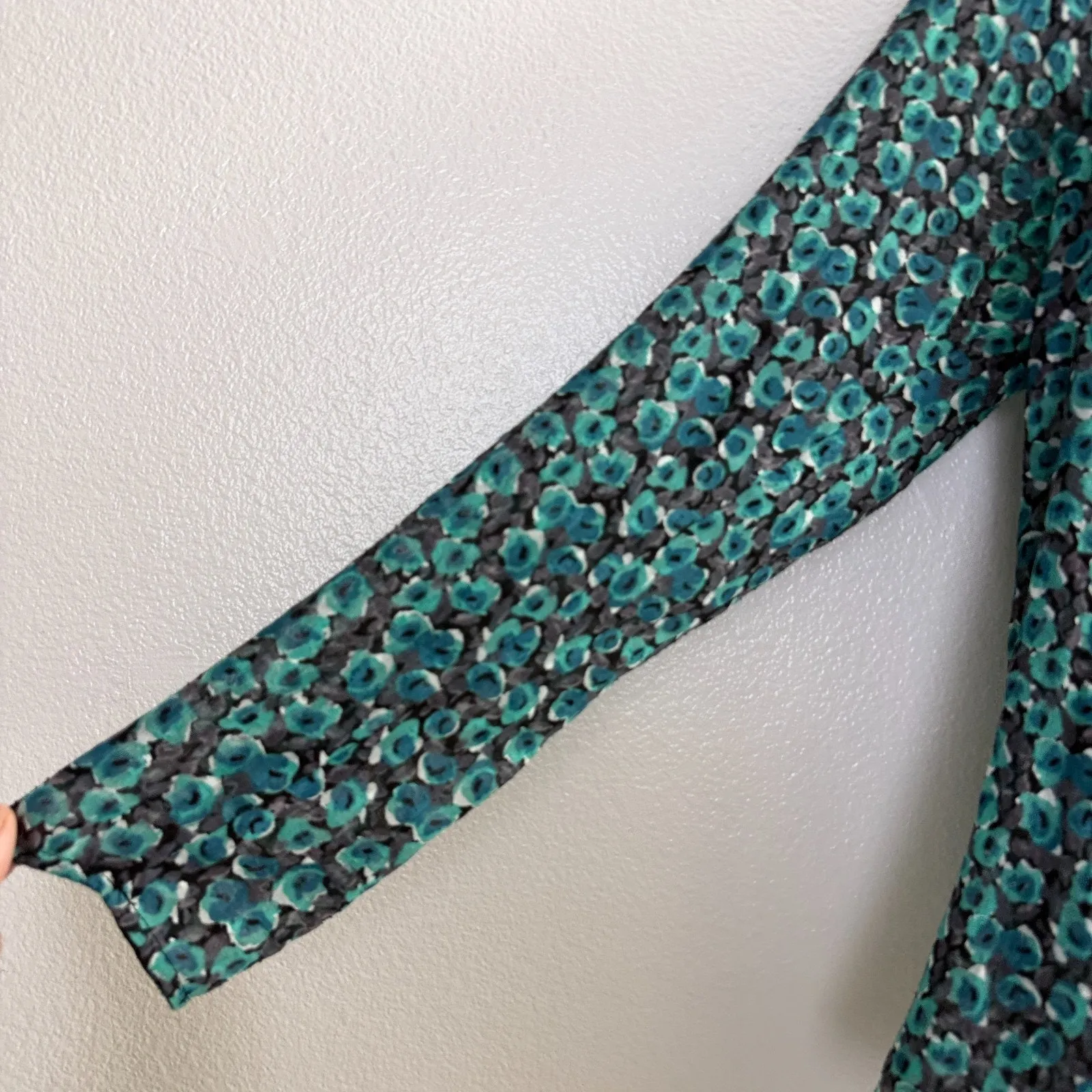 Rebecca Taylor Silk Top Womens Size 2 Green Floral Long Sleeve Button Up Sheer - Image 4