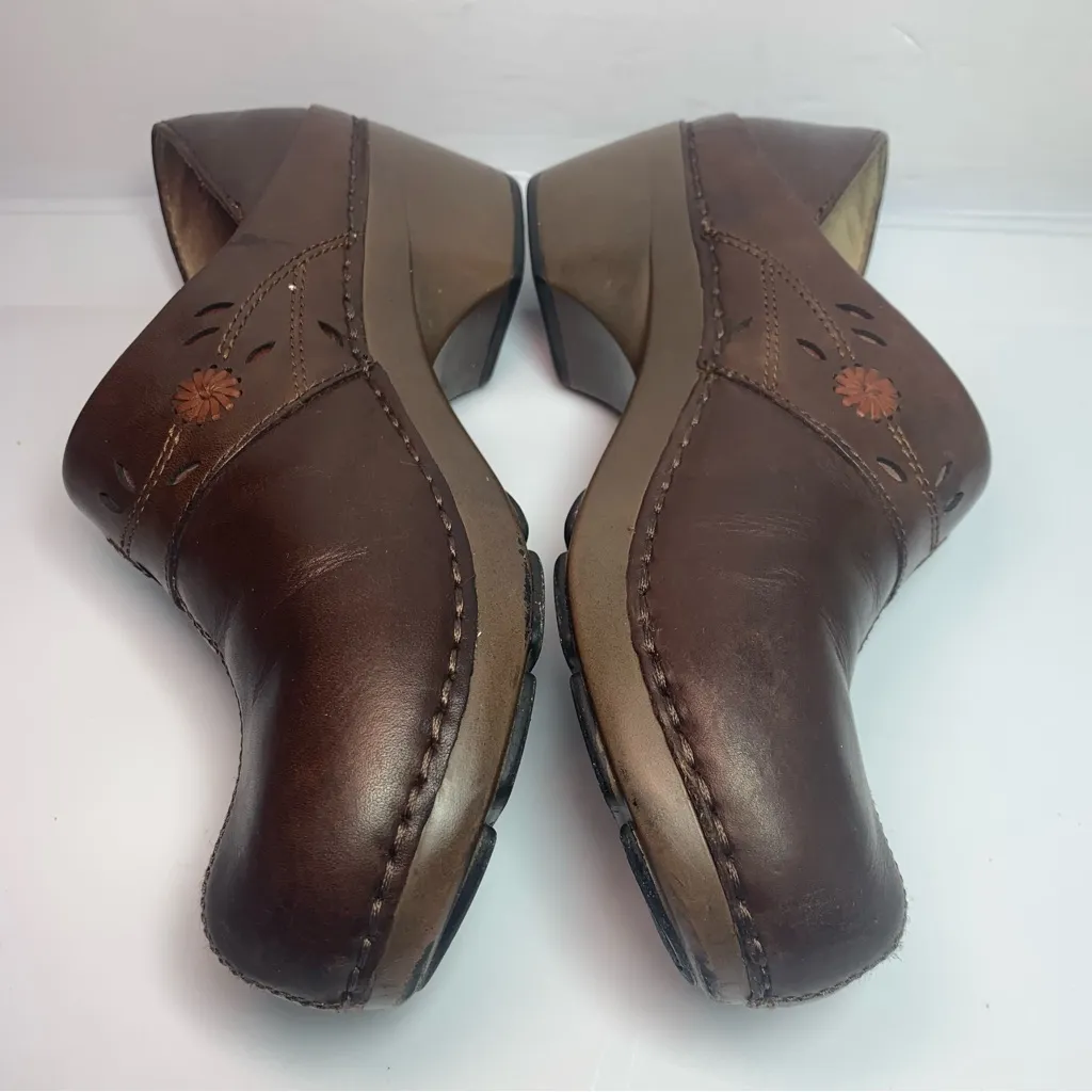 Dansko Brown‎ Leather Split Toe Floral Clogs Shoes 37 - Image 10
