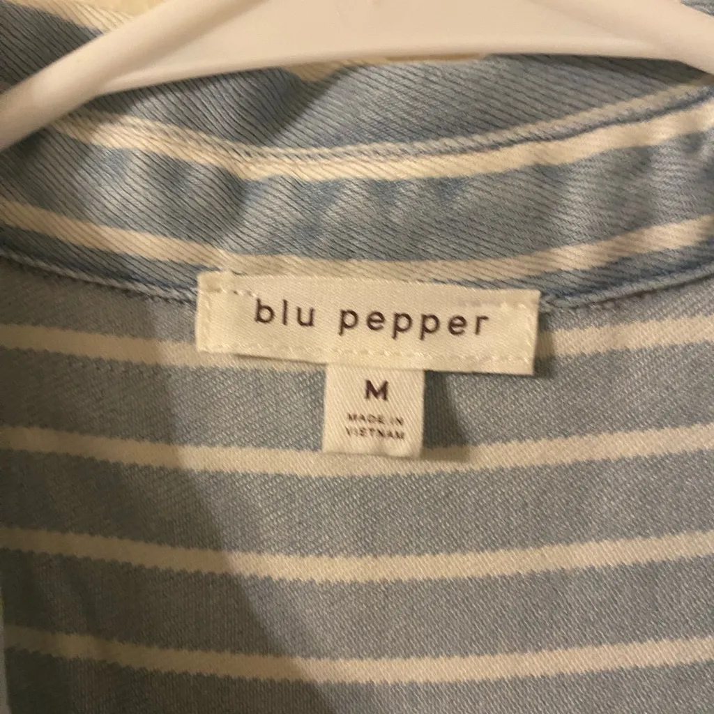 Blu‎ Pepper Light Blue Striped Casual Mini Dress Size Medium - Image 2