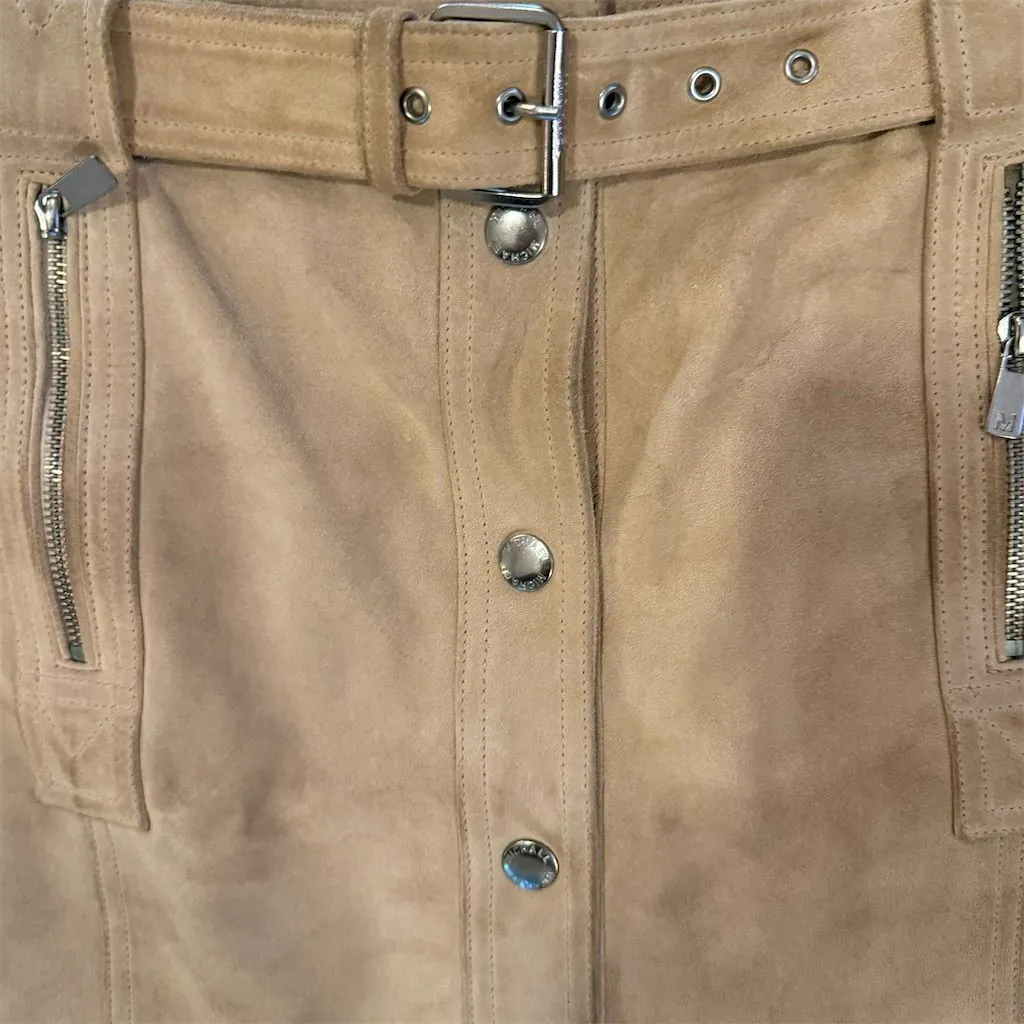 Michael Kors Women's Suede Skirt Size 6 Brown Knee Length with Belt - Image 6