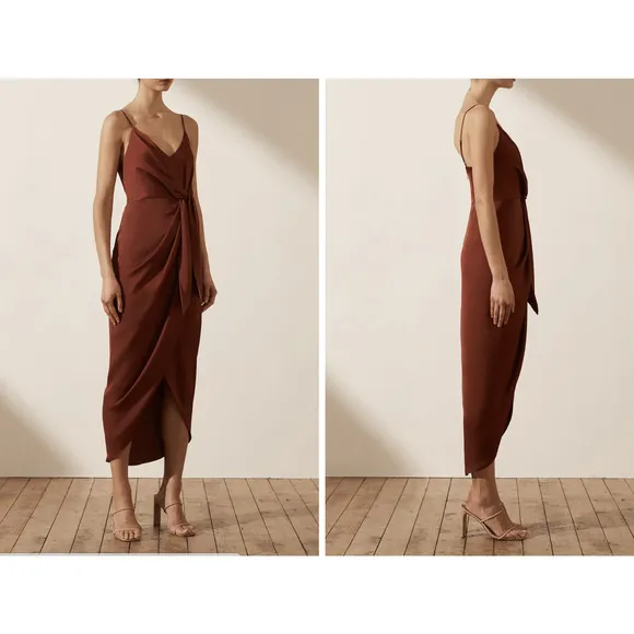 Shona Joy Luxe Tie Front Cocktail Dress Sangria Red Size 4 NWT - Image 2