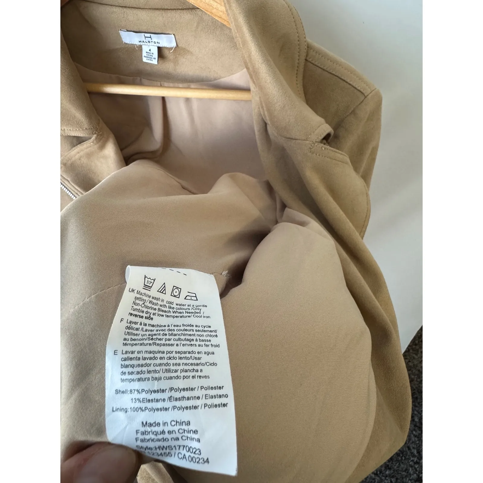 Halston Moto Jacket Faux Suede Tan Zip Up Biker Coat Size‎ 4 - Image 4