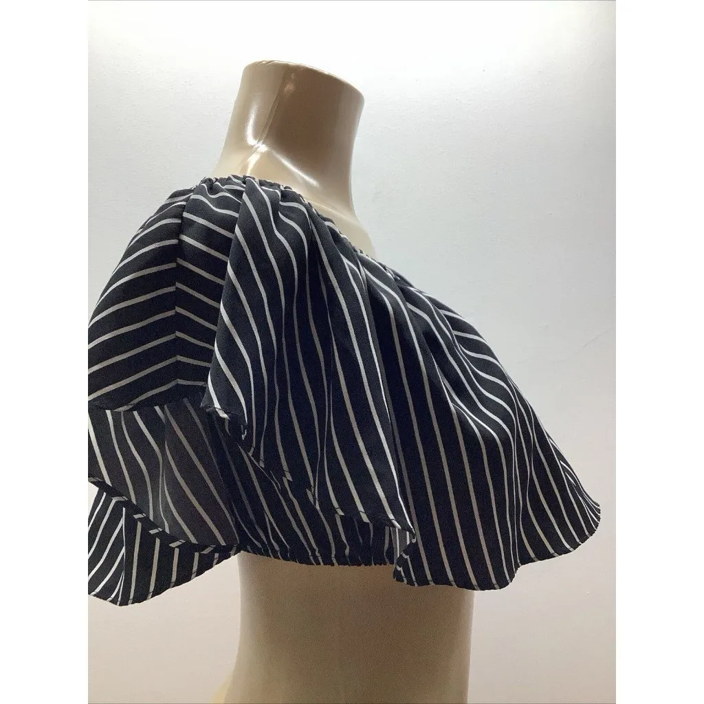 Hera Collection Size Medium Striped Off The Shoulder Ruffle Crop Top Preloved - Image 2