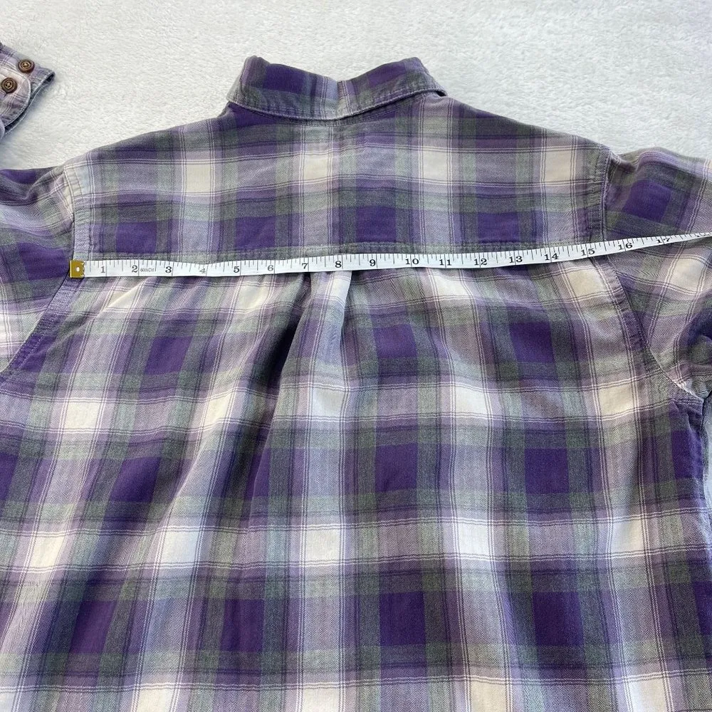 Vintage 90s St Johns Bay Plaid Shirt Top Flannel Womens Size PM Purple Button Up - Image 9