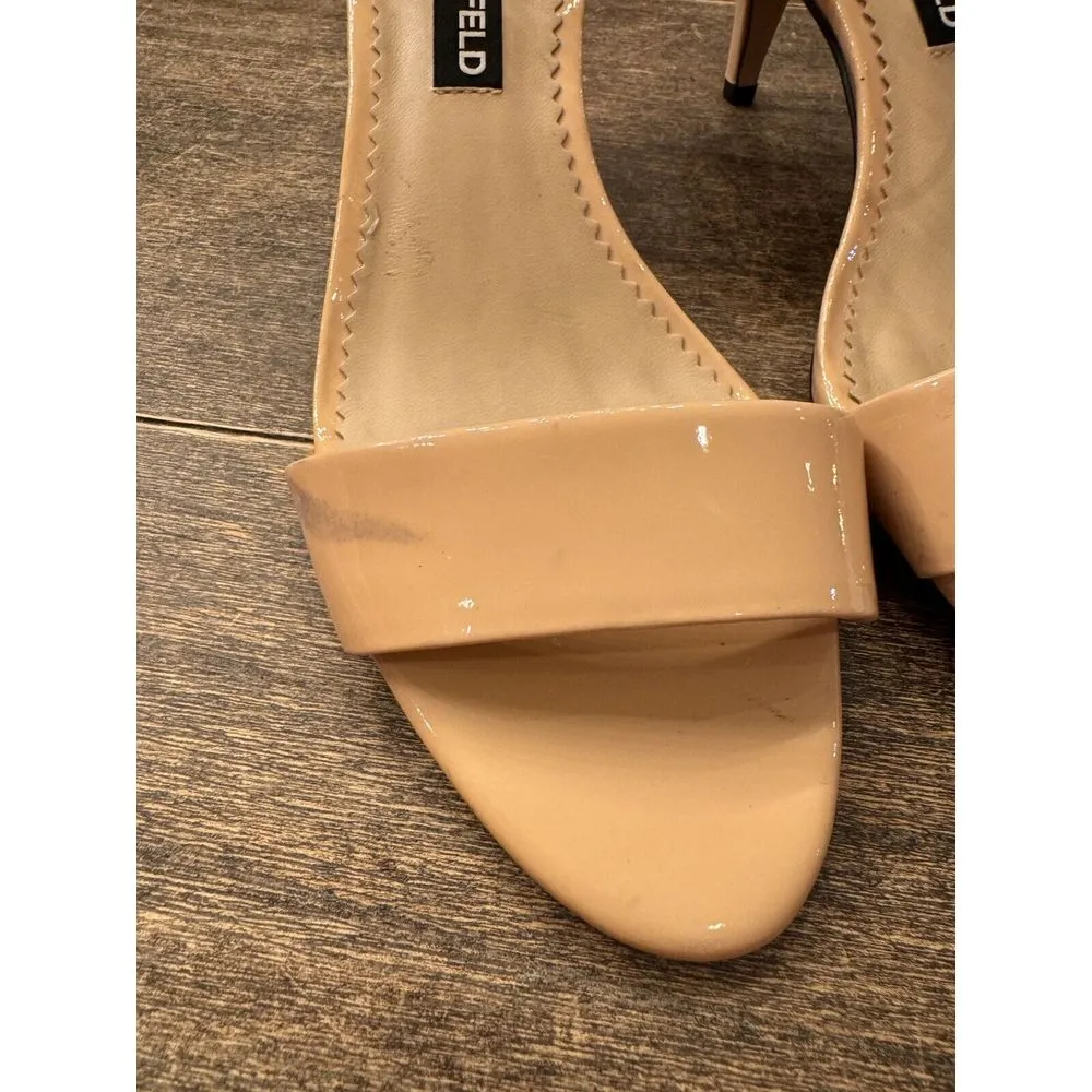 KARL LAGERFELD PARIS DEMAS Ankle Strap Heel Nude Patent US 7 Sandals‎ - Image 2