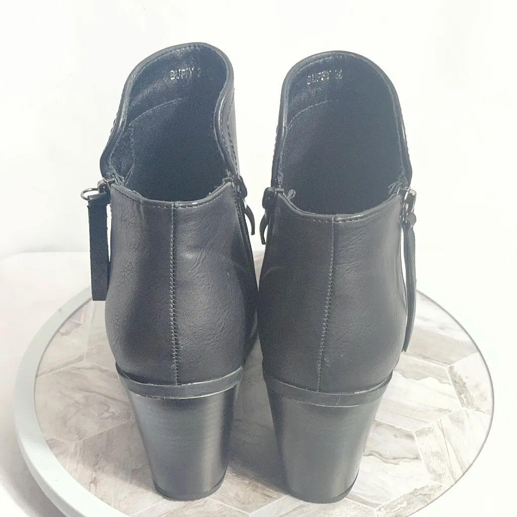 Buffy Black Ankle Booties Womens 8.5 Chunky Heel Side Zip Faux Leather - Image 3
