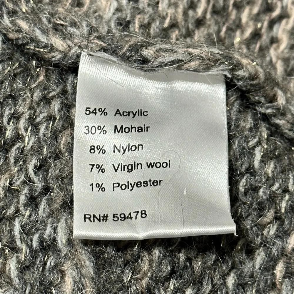 Gemelli Women’s Size S Gray Metallic Threading Open Cable Knit Sweater Cardigan - Image 6