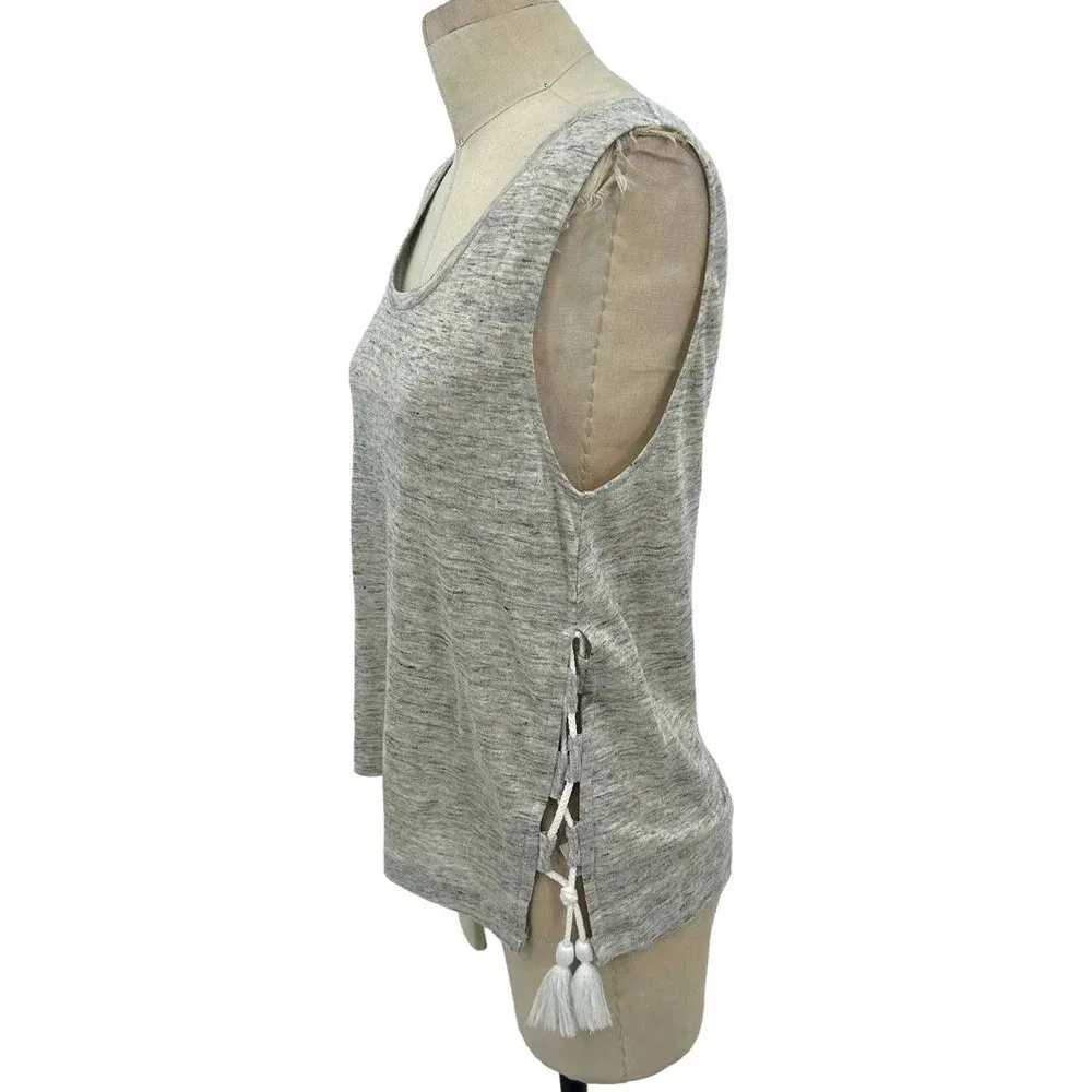 Generation Love Gray Linen Side Lace-up Tassel Tank Top Size Small‎ - Image 4