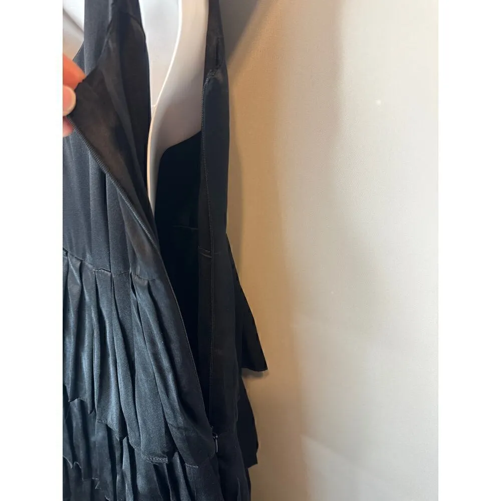 ABAETÉ Women's SILK Tiered Ruffle Hem Dress Retro Flapper Black Size 2 - Image 7