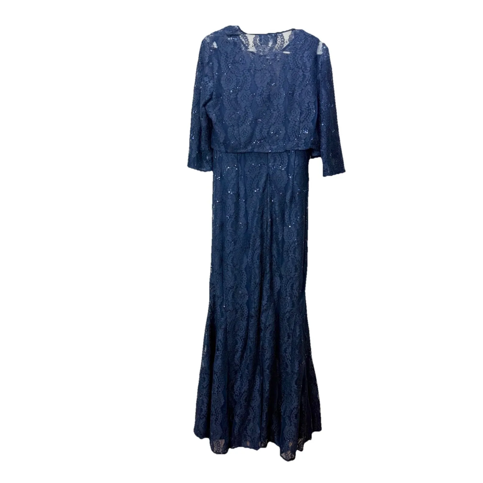 Alex Evenings Navy Blue Sequin Lace Trumpet Sleeveless Dress‎ Jacket Size 8 - Image 7