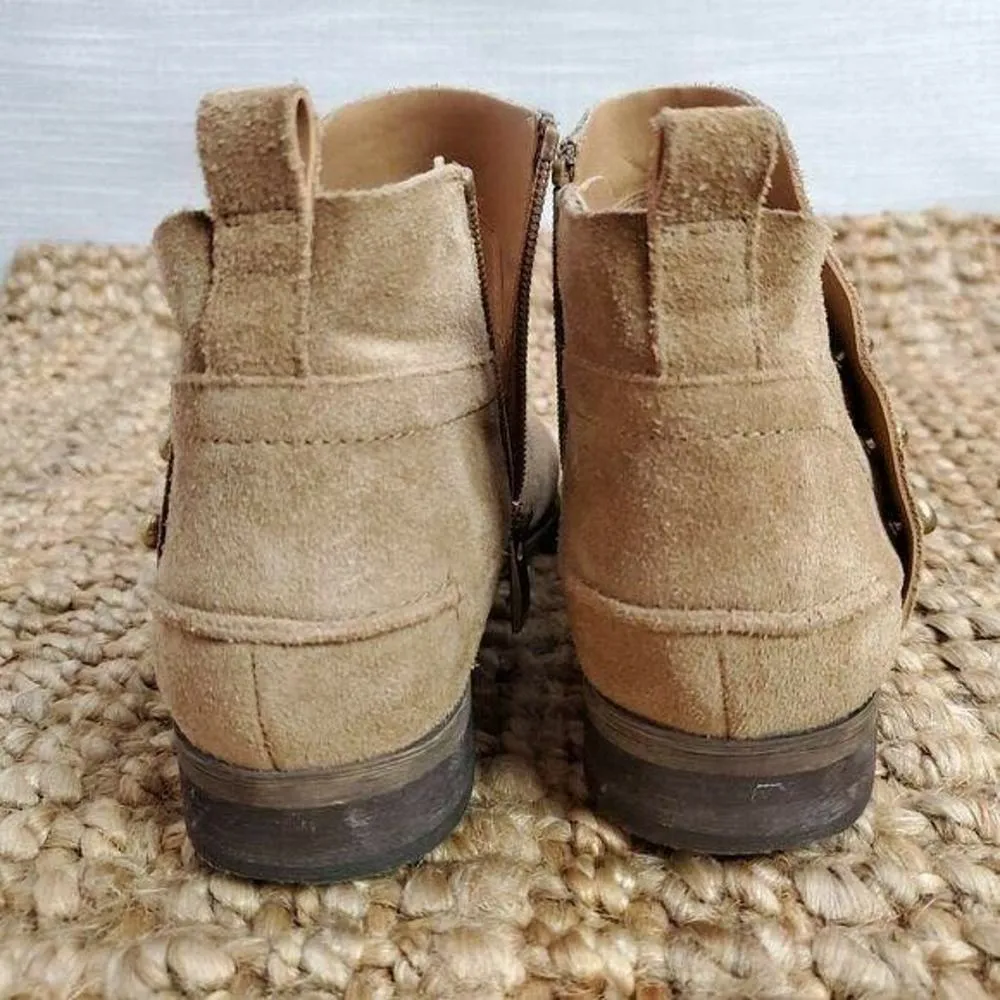 Franco Sarto Womens Booties Size 6 Beige Suede Studded Side Zip Almond Toe - Image 6