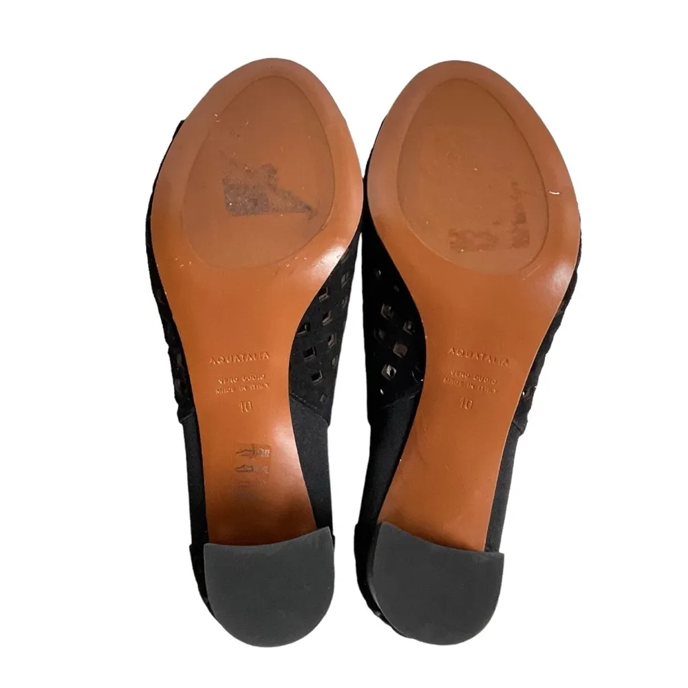 Aquatalia Shari Perforated Open Toe Suede Boots Size 10 Black Block Heel - Image 8