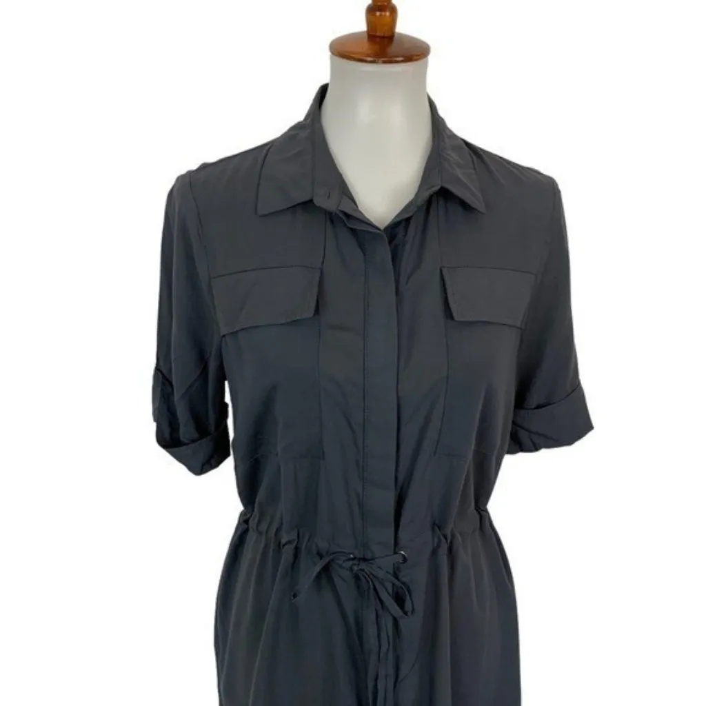 Topshop Gray Utility Shirt‎ Dress Collared Drawstring Waist Button Front 6 - Image 2