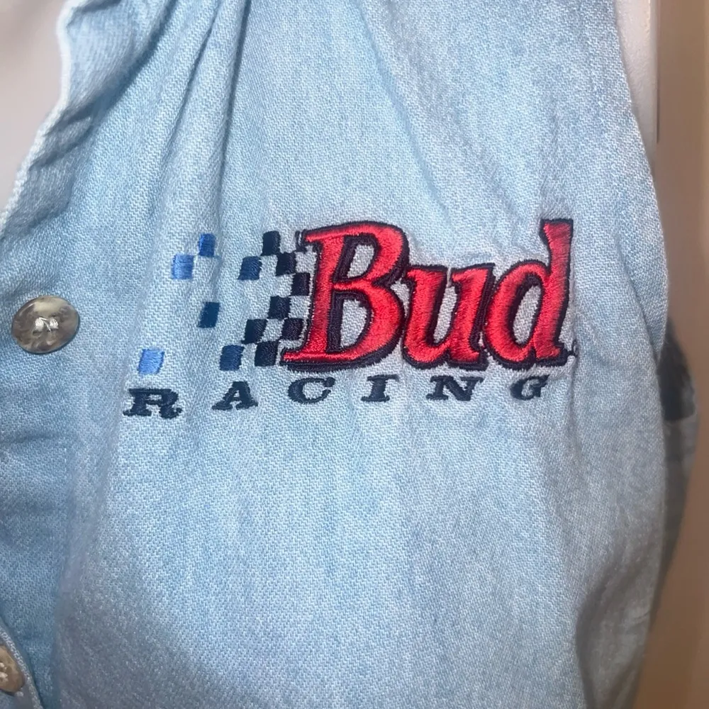 Bud Racing Denim Sleeveless Shirt NASCAR vintage Blue - Image 4
