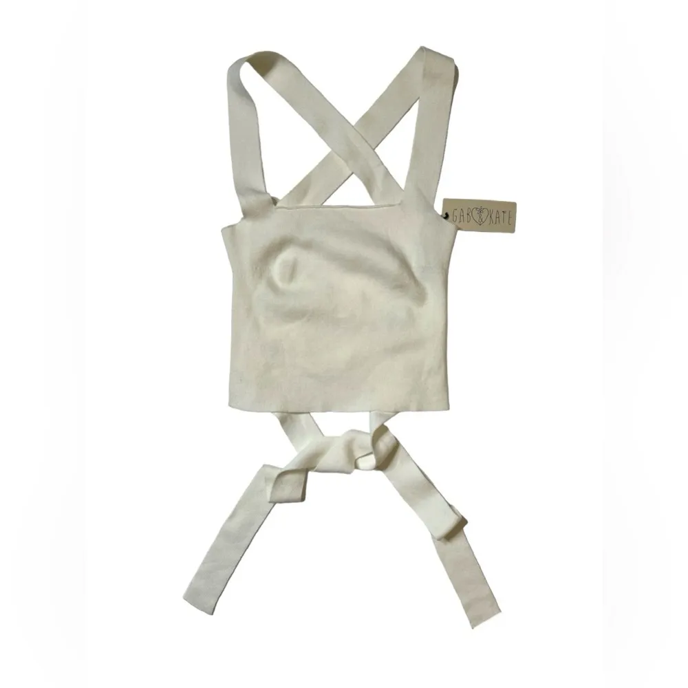 Gab & Kate White-off Knit Criss Cross Laceup Open Back Square Neck Crop … - Image 10