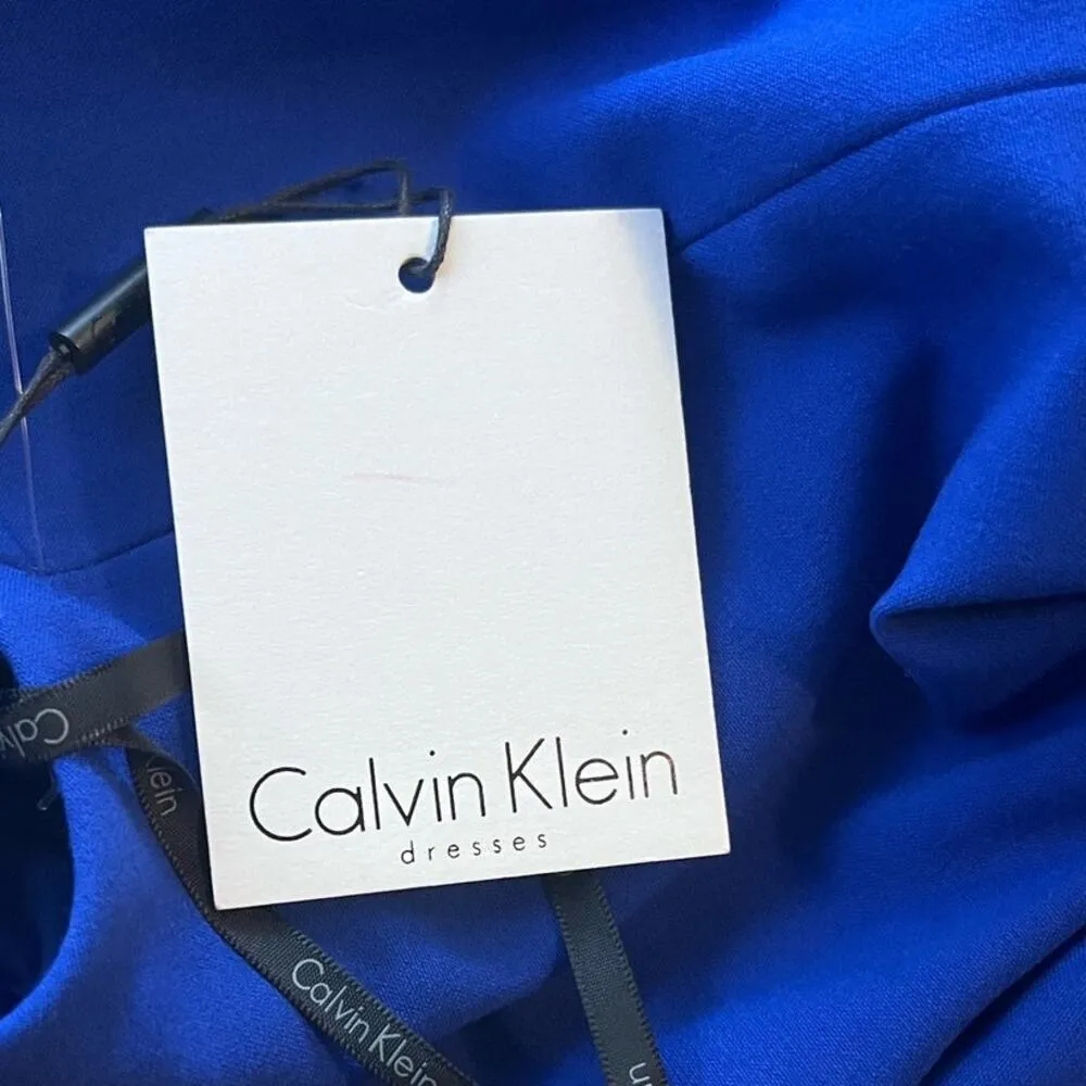 Calvin Klein Sheath Dress Ruffle Front Sleeveless Royal Blue Women's Size 8 - Image 11