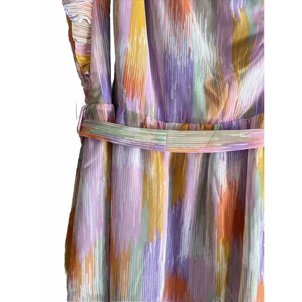 Midi Dress One Shoulder Flutter Sleeve Medium Womens Garden Party Chic - Image 8