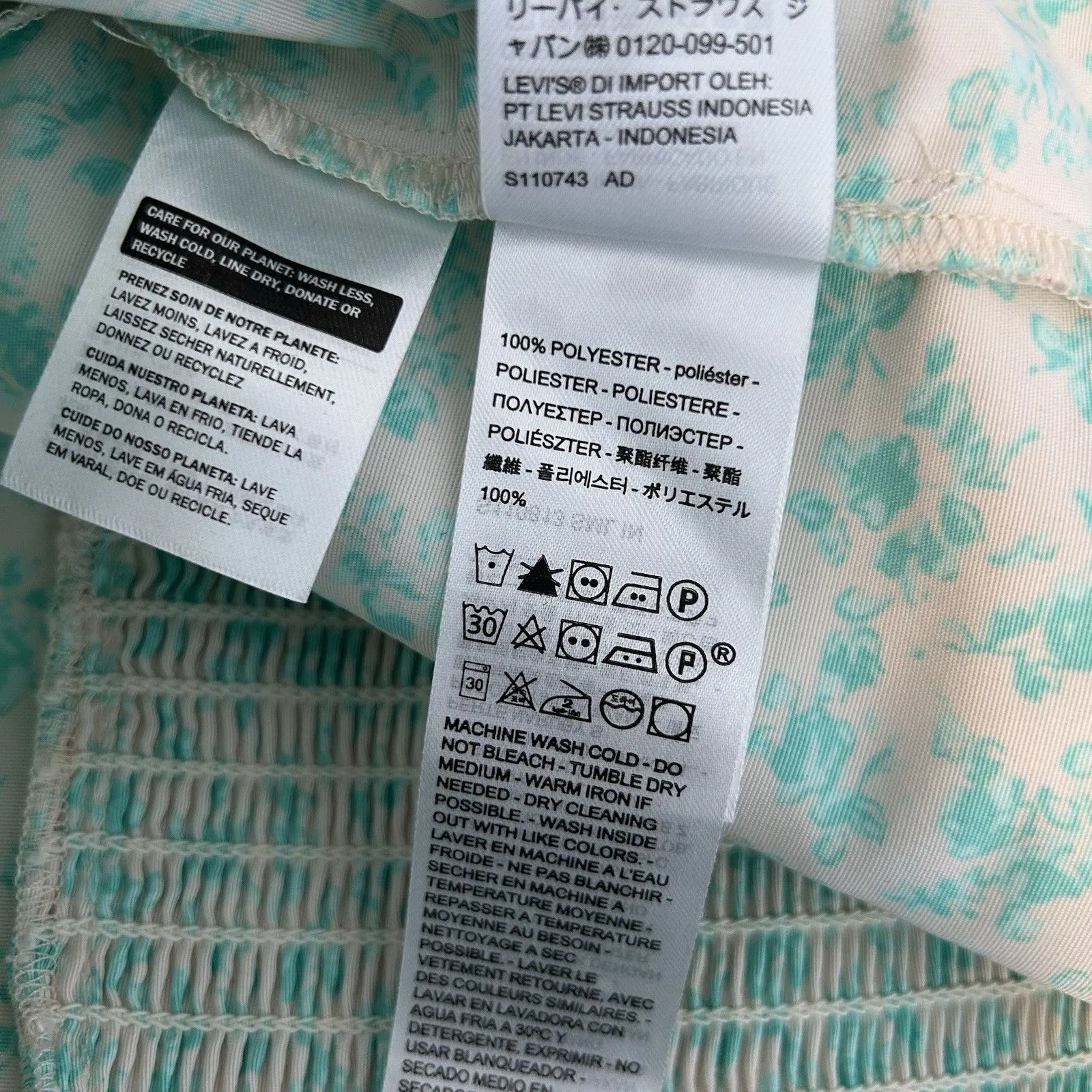 Levi's Women's Yvie Crop Blouse Puff Sleeves Smocked Green Floral Western XS - Image 9