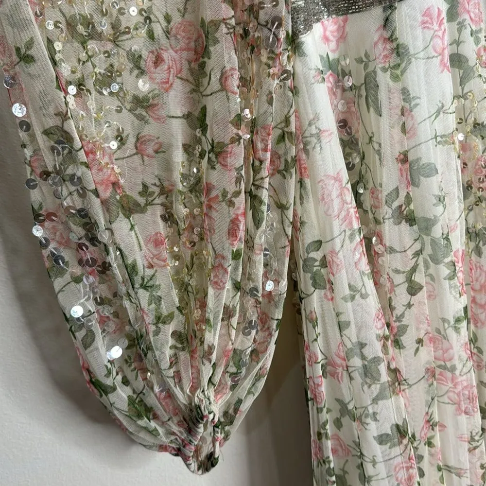 Mac Duggal EMBELLISHED FLORAL PRINT FAUX WRAP A LINE DRESS spring dress size 16 - Image 8