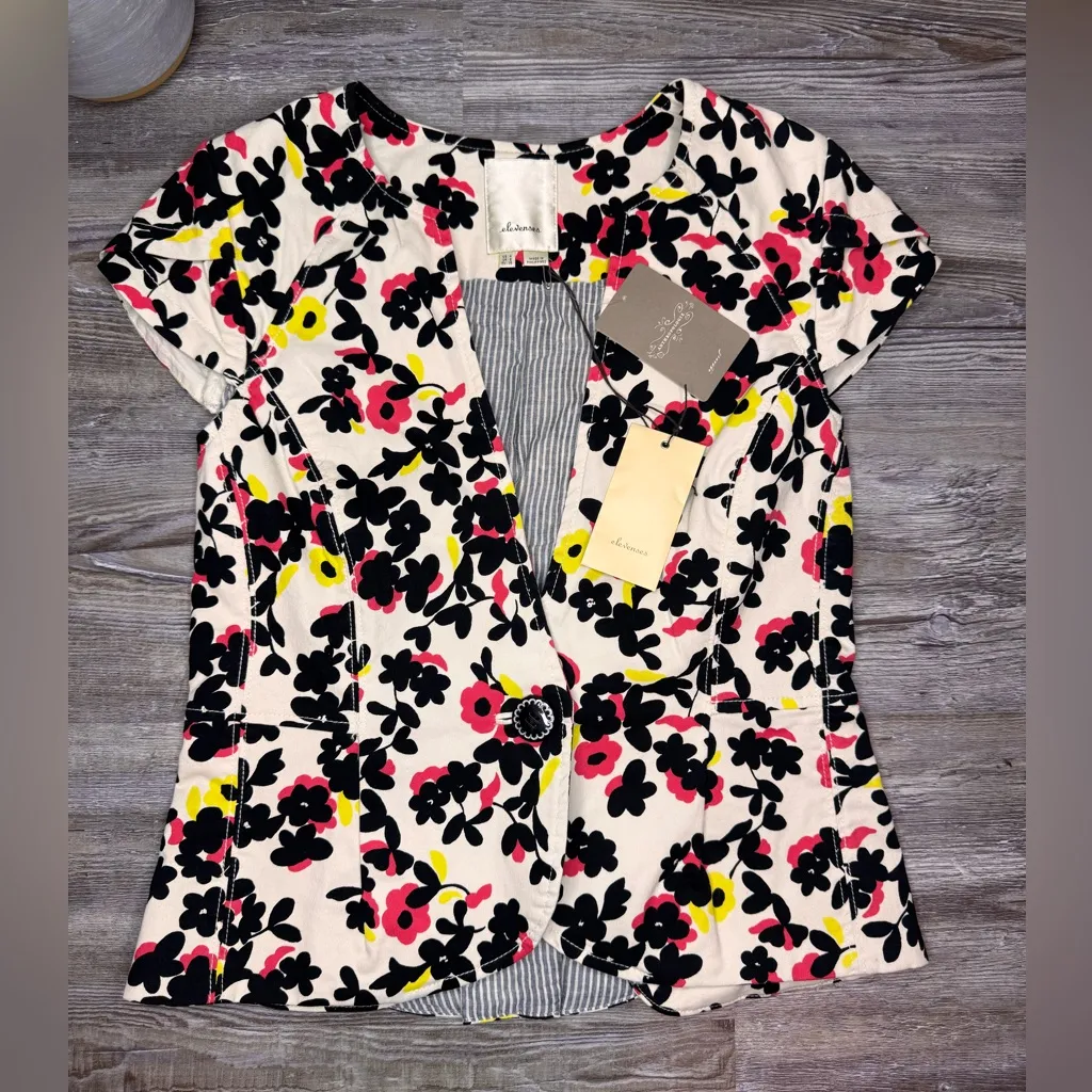 Elevenses Anthropologie Dahlia Pressed Floral Blazer Vest Buttons Size 4 Small - Image 2