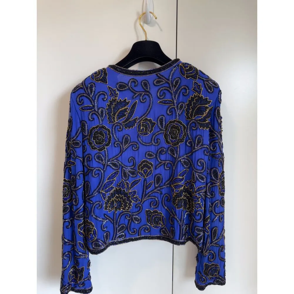 Purple Silk Beaded Bolero 90s Vintage Formal Jacket Elegant Cocktail SZ S - Image 10