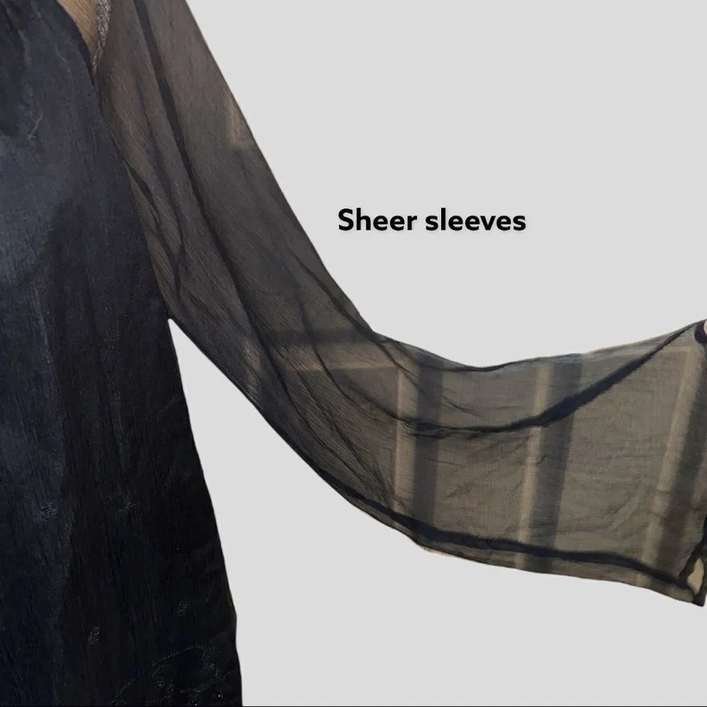 New York City design company black blouse with sheer black overlay and sleeves Size L - Image 4