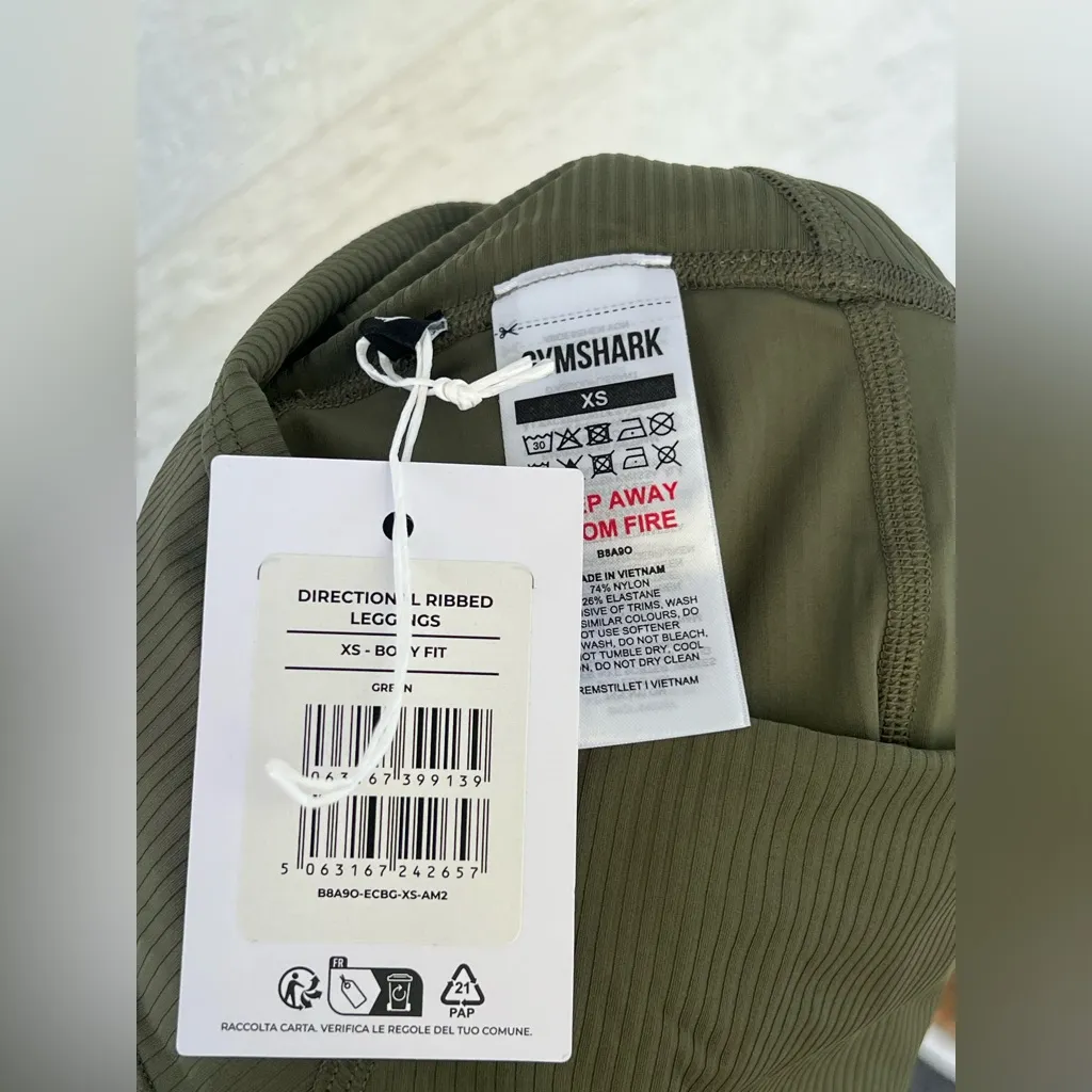 Gymshark Olive Green Directional Ribbed Leggings Size‎ XS NWT - Image 8