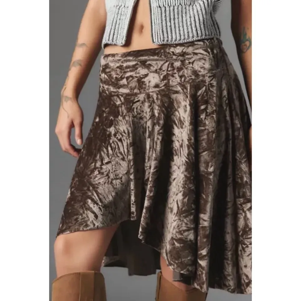 Silence + Noise Willa Crushed Velvet Asymmetric Hem Circle Skater Skirt Y2K XS - Image 3
