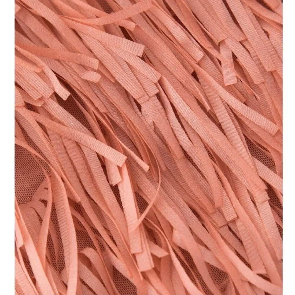 Fringe Mini Skirt Stretchy Tulle Lined Comfy In Dusty Rose Sz L, NWT - Image 3