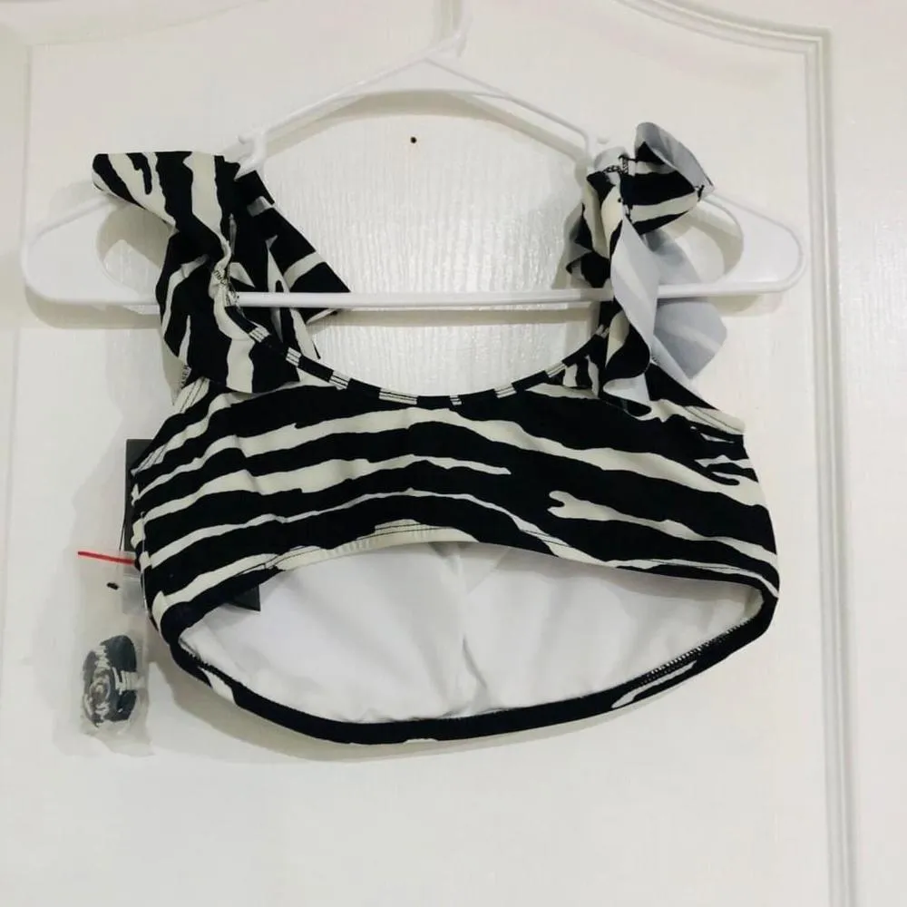 Vince Camuto Women's Bikini Top Swimwear Ruffle Sleeve Zebra Print Black‎ Medium - Image 7