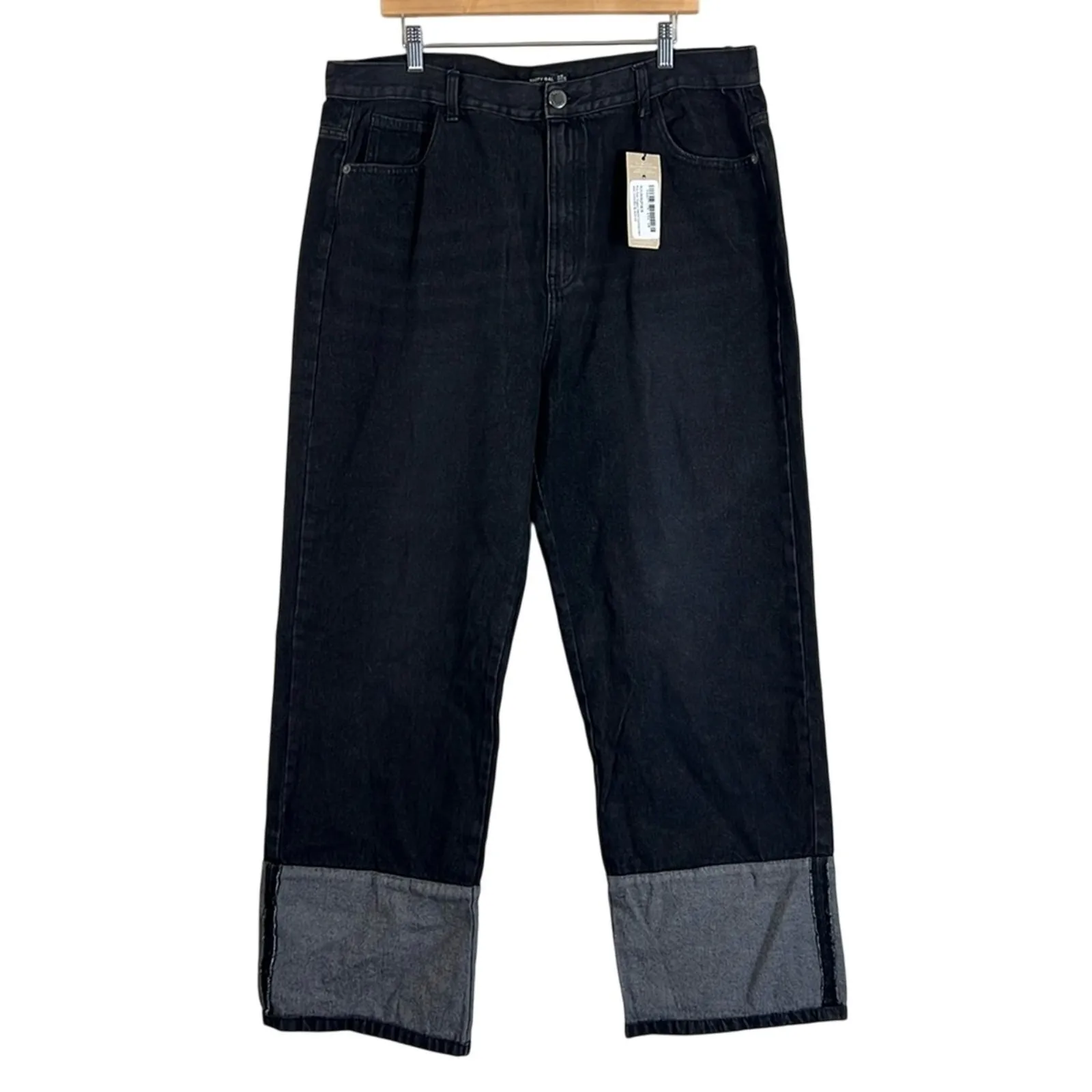 NWT Nasty Gal Jeans Womens 20 Washed Black Contrast Hem Normcore Casual Organic - Image 2