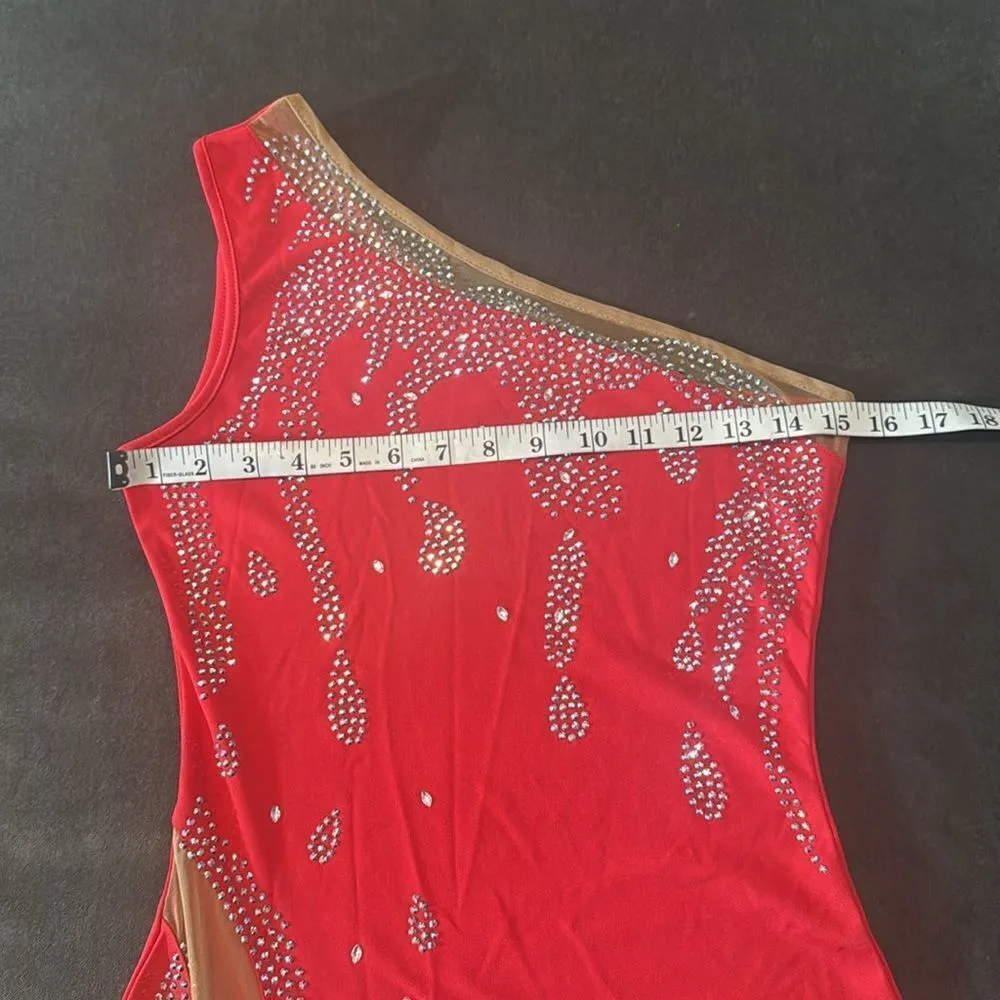 Women’s Sexy Red Sparkly One Shoulder BodyCon Party Dress Leg Split Size S - Image 10
