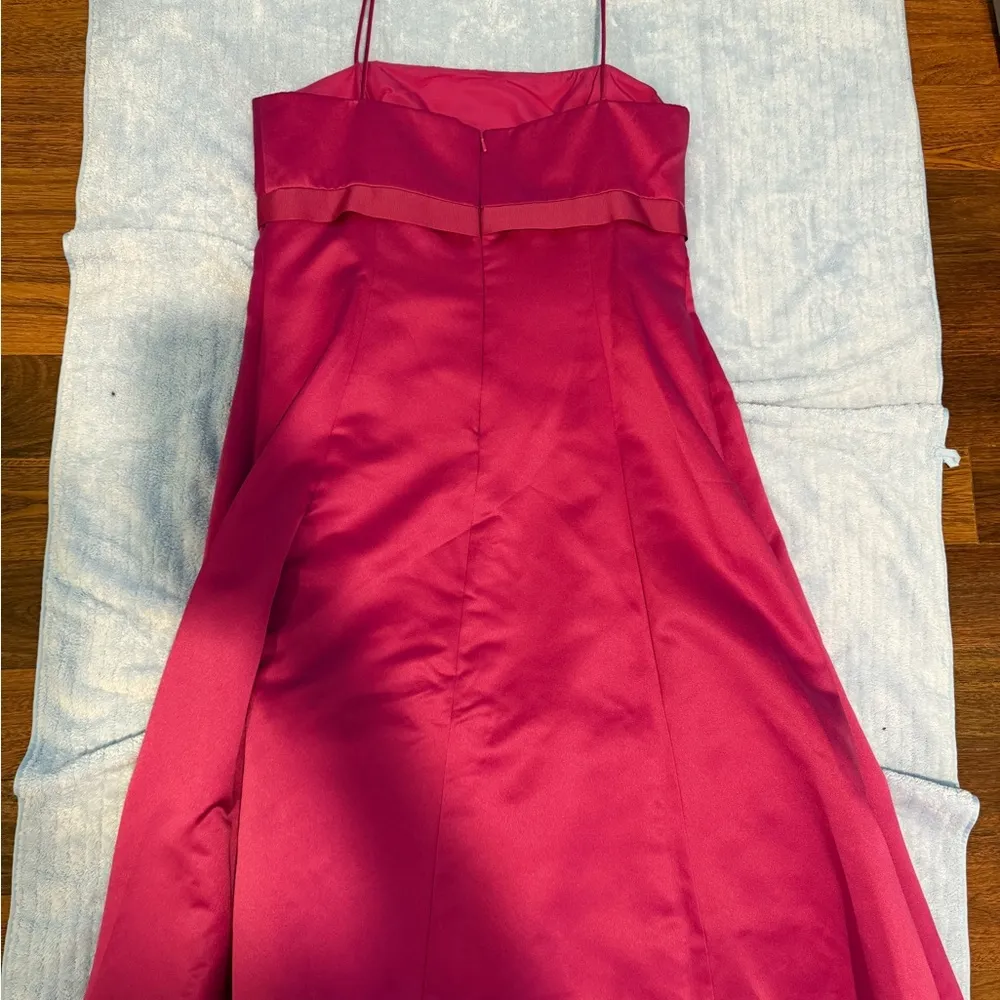 David’s Bridal Pink Satin Dress Size 14 Spaghetti Straps Bow Empire Waist A-Line - Image 14