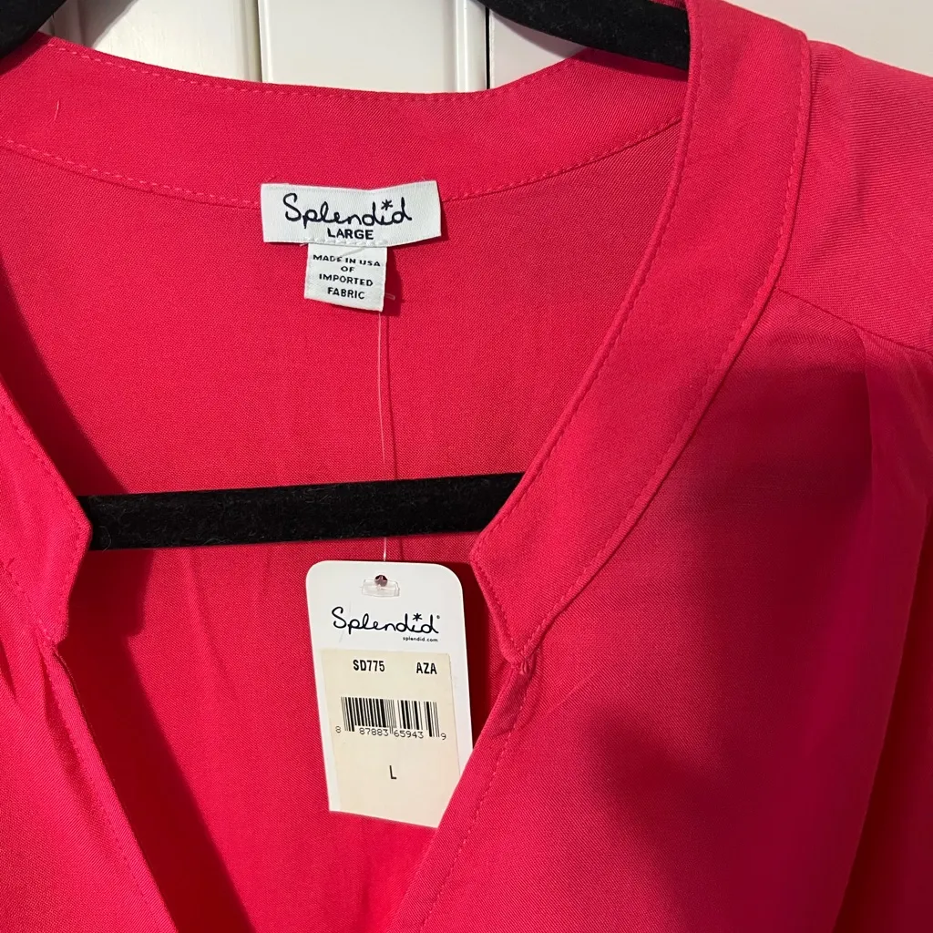 Splendid Women’s Coral Pink Long Sleeve V-Neck Dress Size L NWT - Image 5